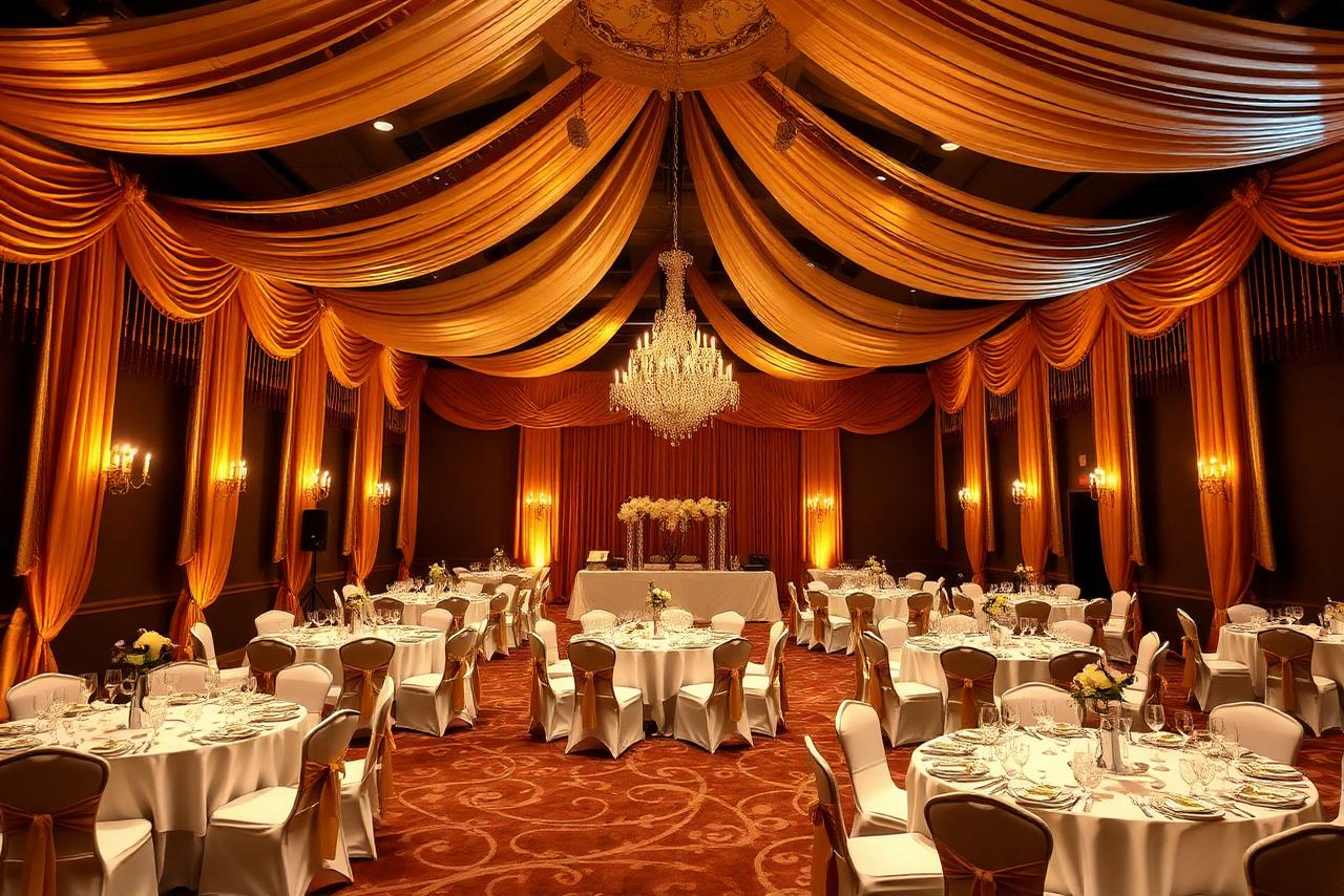 Party hall set up for a wedding function
